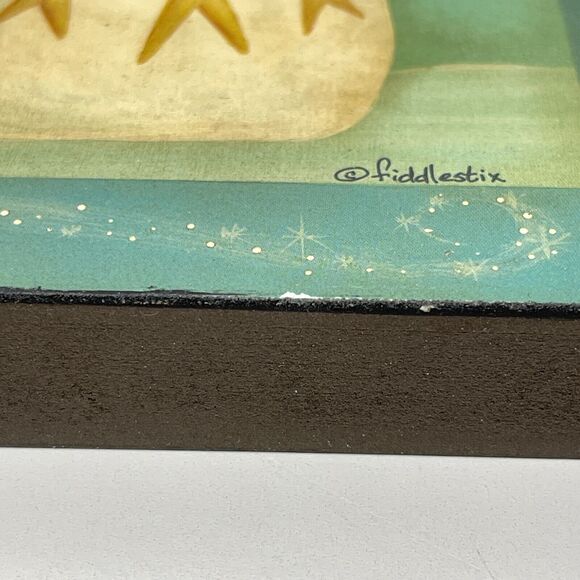 Lot Of 2 Snowman Stringing Socks & Stars Framed Picture by Fiddlestix 7" x 5" - Picture 12 of 14